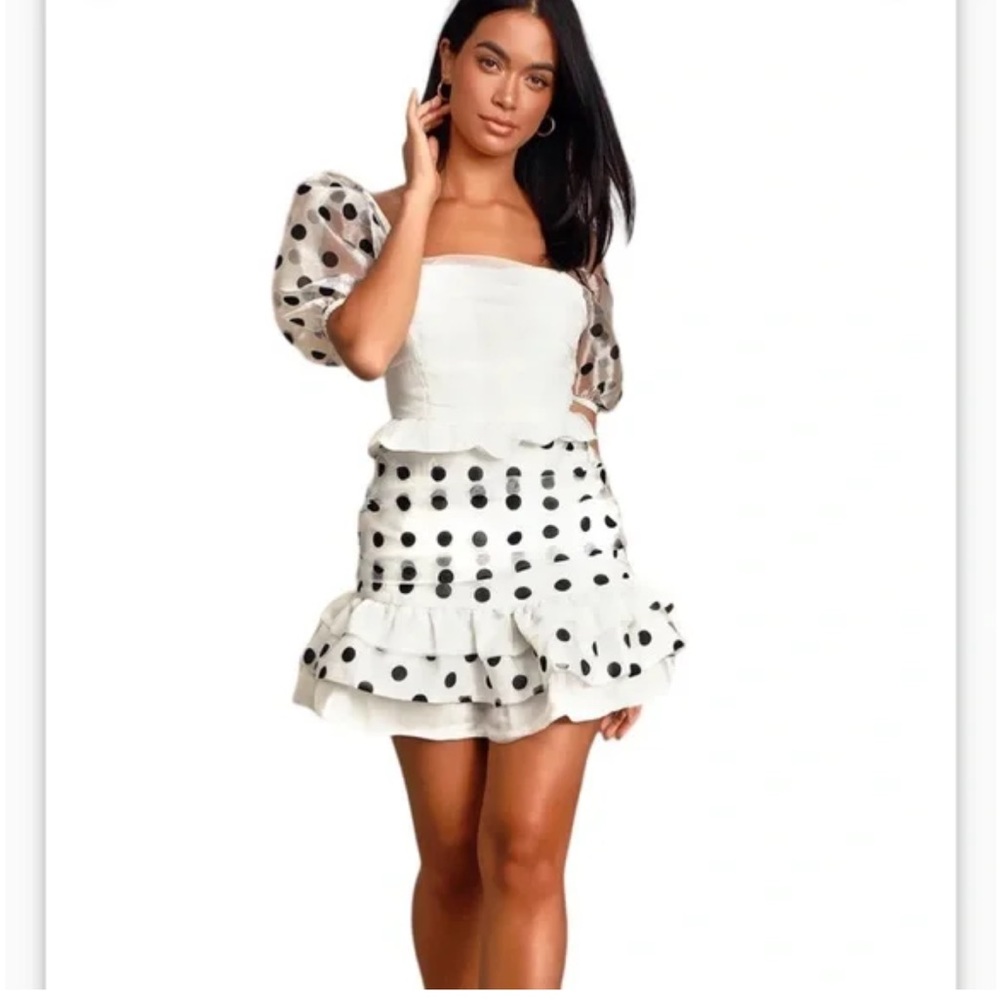 Lulu’s White & Black Polka Dot Mini Dress